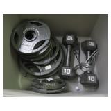 Lot of Assorted Weights, Dumbbells 65+ Pounds