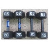 15Lb, 20Lb Cast Iron Hex Dumbbell Sets