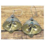 VTG Hallmarked Sterling & Brass Folded Earrings