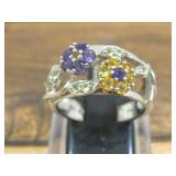 Sterling Amethyst & Citrine Flower Ring