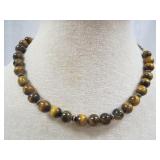 .925 Sterling & Tiger Eye stone Beaded Necklace