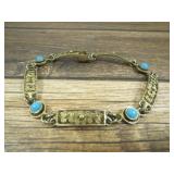 VTG Gold Over Silver Filigree Blue Stone Bracelet