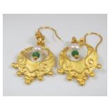 14KT Gold Plate Green Onyx & Pearl Earrings
