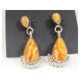 Vtg Native Spiny Oyster Drop Earrings