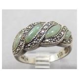 VTG Sterling/Jade/Marcasite Ring Size 8.75