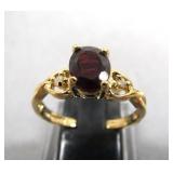 Gold Over Silver Ring w/Garnet, Diamond Stones