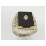 Gold Plate Over Silver Onyx, CZ Ring Size 8