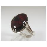 Sterling Silver & Garnet Ring Size 7.5