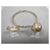 Silverplate Bracelet & 2 Gold-Filled/CZ Rings