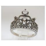 Sterling Silver/CZ Crown Ring Size 8.75
