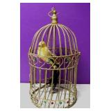Vintage Metal Gold Bird Cage Bird Has Real Feather