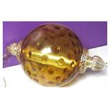 Vtg Amber Dimple Glass Hanging Swag Lamp 20"
