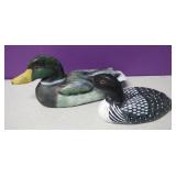 2 Hand Painted Wood Ducks 9", 10.5"