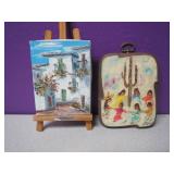 Miniature Art Work & Stand/De Grazia Art on Wood