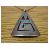 Vtg Native Zuni Sterling/Multistone Inlay Pendant