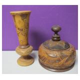 Decorative Carved Wood Vase, Lidded Pot