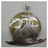 SW Sterling Silver & Brass Swan Necklace