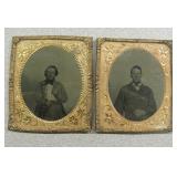 2 Antique Portrait Photos On Glass