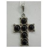 Large Sterling Silver Amber Cross Necklace