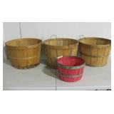 3 Wood Bushel Baskets & Smaller Wood Basket