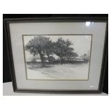 15" x 18" Framed Scenic Drawing - Signed