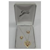 10K Gold Hearts Necklace & Earring Set