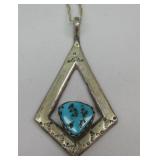 Vtg Sterling Silver Navajo Turq. Pendant Necklace