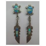 Sterling Silver & Opals Native American Earrings