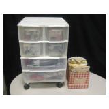 Rolling Storage Bin w/ Sewing Kits & Patterns