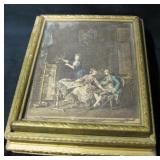 Vtg Divided Wood Jewelry Box w/ Litho Print Top