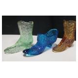 Lot Of 3 Glass Shoes / Boots Small Trinket Dishes