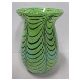 11" Tall Blue & Green Pattern Decor Glass Vase