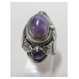925 Taxco Adjustable Purple Poison Stone Ring
