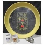 Michelob Tray, 2 Mugs & Neiman Marcus Bottletopper