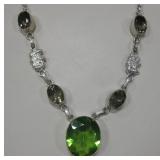 Sterling Silver Necklace w/ Green & Brown Stones