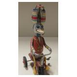 8.5" Tin Litho Mechanical Bird Riding Trike Toy