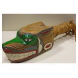 Signed Handmade Leather Handled Wood Bear Rattle