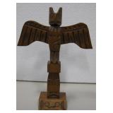 7" Tall Wood Totem Pole - Signed