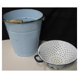 12" Tall Enamel Bucket & 10" Diameter Colander