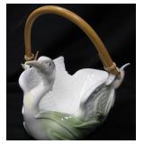 Crested Egret Ceramic Bowl w/ Handle - FF Japan