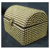 Brass Studded Wood Jewelry Box w/ Hinged Lid