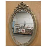 17" x 25" Antique Wood Framed Oval Mirror
