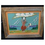 Framed Native American Original Painting On Board