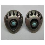 Sterling Silver & Turquoise Native Am. Earrings