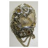 Vintage Brooch w/Gold Stones