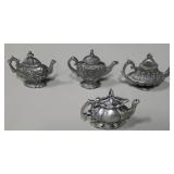Lot Of 4 Miniature Pewter Teapots