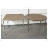 2 Vtg Card Tables w/ Folding Legs - Round & Square