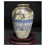 5" Native Horsehair Pottery Vase w/ Wood Stand