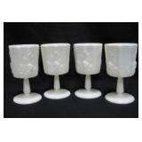 4 Vtg. Opalescent Glass Paneled Grape Goblets