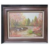 Wood Framed Original Painting - Landscape Swans